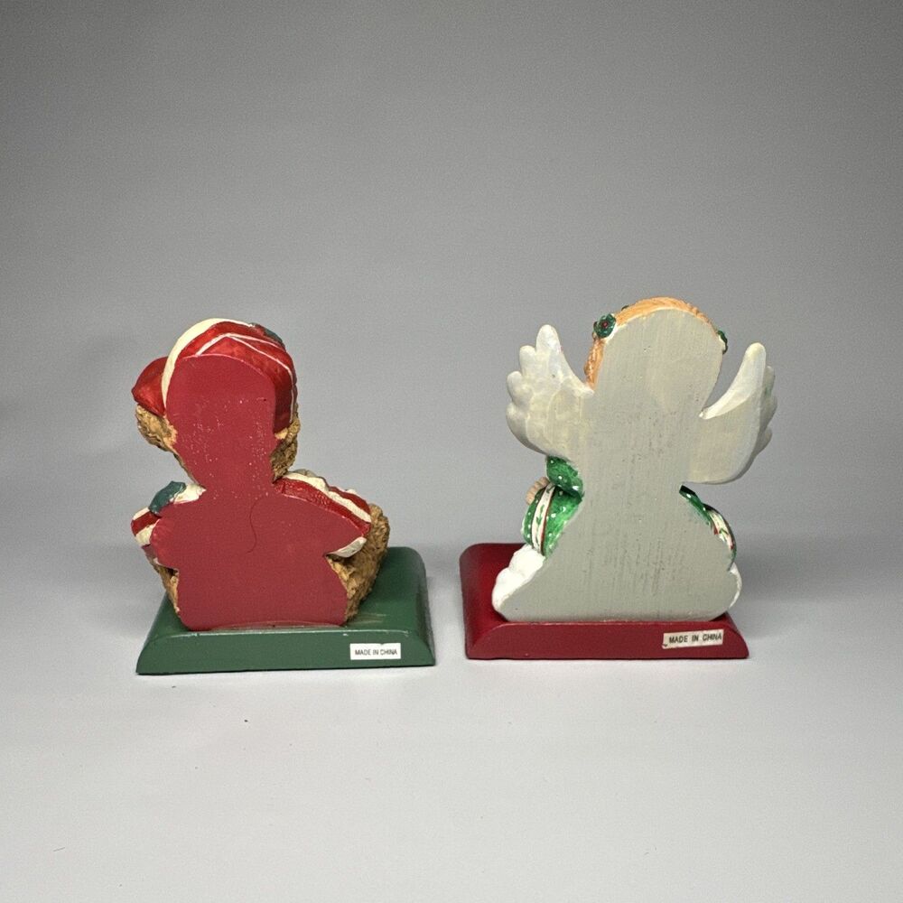 Vintage 2 Pack Hand Painted Steel Christmas Figurines Teddy Bear & Angel - Picture 4 of 4